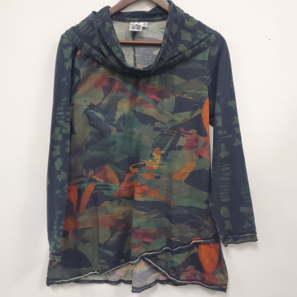 Parsley & Sage Womens Artsy Long Sleeve Asymmetrical Cowl Neck Top Size M Forest